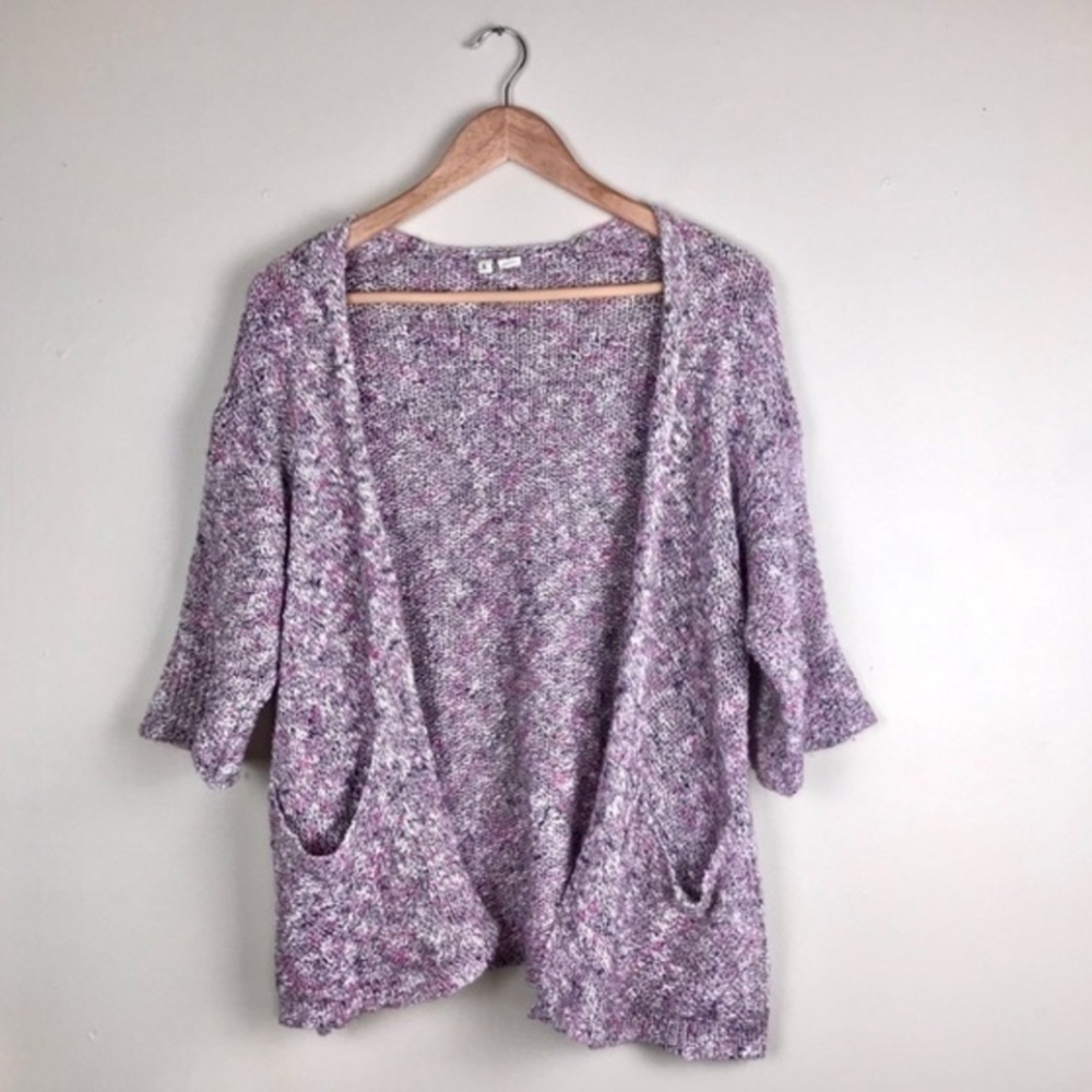 Anthro Moth Marled Kimono Open Knit Plum Cardigan